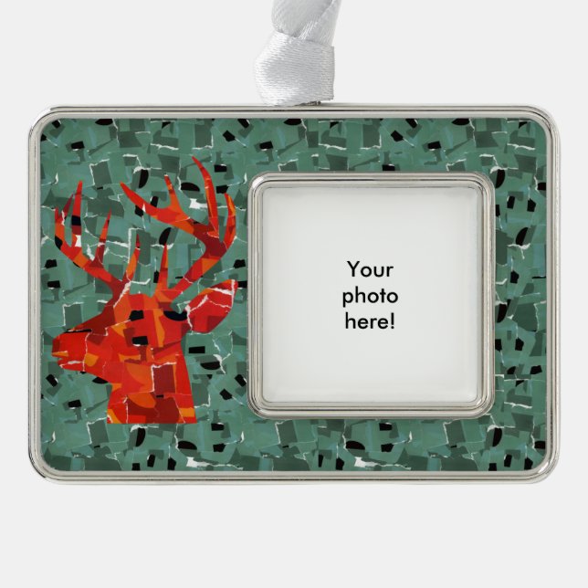 Deer head silhouette mosaic silver plated framed ornament (Front)