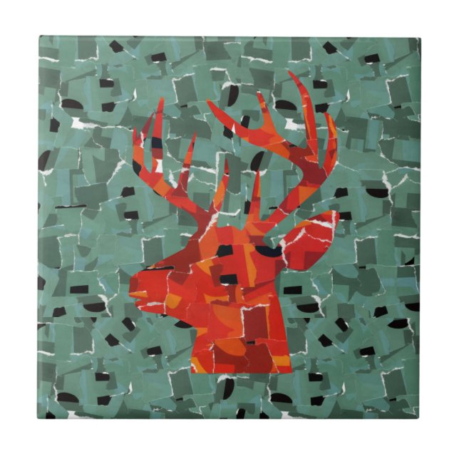 Deer head silhouette mosaic tile (Front)