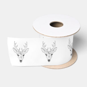 Deer Head - Simple Line Art Sketch Illustration Satin Ribbon