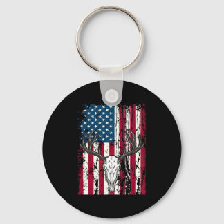Deer Head Skull Hunting American Flag Key Ring