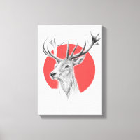 Deer head Stag drawing Red circle Animal art