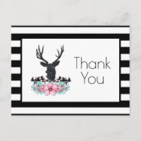 Deer Head w/ Flowers & Mountains Party Thank You