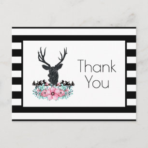 Deer Head w/ Flowers & Mountains Party Thank You Postcard