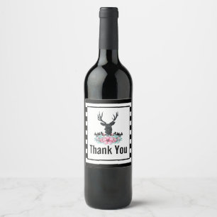 Deer Head w/ Flowers & Mountains Thank You Wine Label