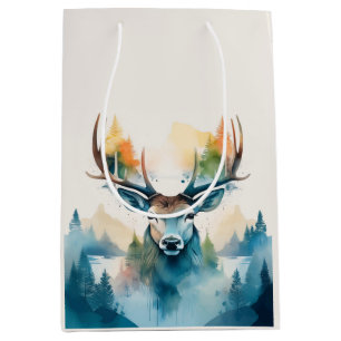 Deer head with antlers and forest trees medium gift bag