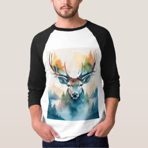 Deer head with antlers and forest trees T-Shirt