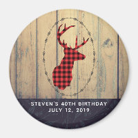 Deer Head with Antlers on Faux Wood Birthday