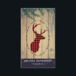 Deer head with Antlers - Red Plaid Rustic Business Card<br><div class="desc">Business cards with a rustic style. Designed with a deer head with antlers,  made of red plaid. A fancy oval frame surrounds the image. An image of wood planks for the background image give it an outdoorsy country feel.</div>