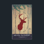 Deer head with Antlers - Red Plaid Rustic Business Card<br><div class="desc">Business cards with a rustic style. Designed with a deer head with antlers,  made of red plaid. A fancy oval frame surrounds the image. An image of wood planks for the background image give it an outdoorsy country feel.</div>