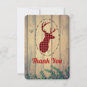 Deer head with Antlers Red Plaid Rustic Thank You Card