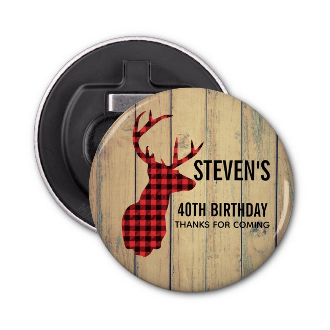 Deer Head with Antlers - Rustic Red Plaid Bottle Opener (Front)