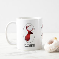 Deer Head with Antlers - Rustic Red Plaid