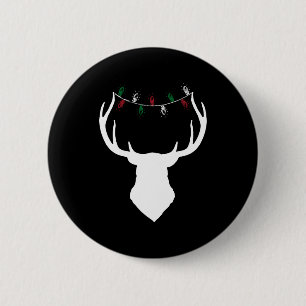 Deer Head With Christmas Lights On Antlers 6 Cm Round Badge