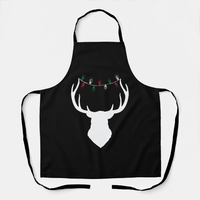 Deer Head With Christmas Lights On Antlers Apron (Front)