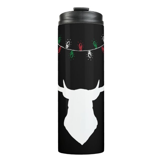 Deer Head With Christmas Lights On Antlers Thermal Tumbler (Front)