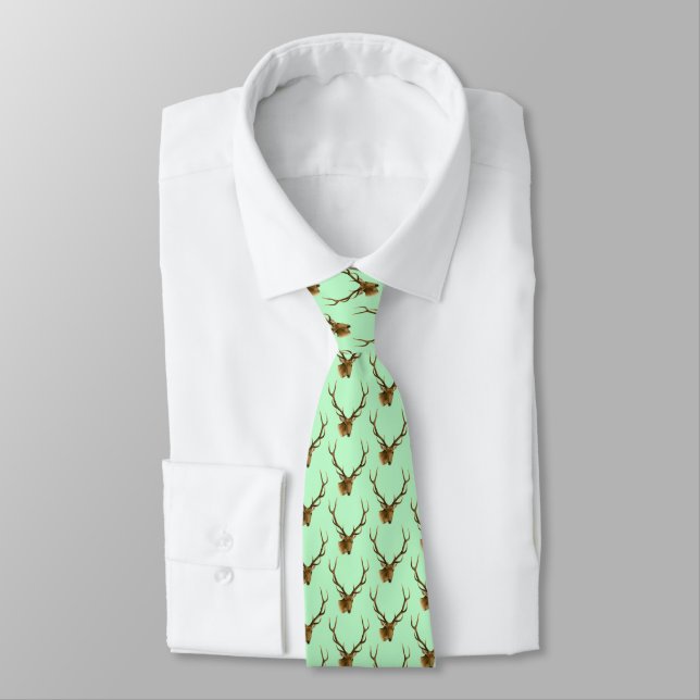 Deer Head with Large Antlers #1 Mint Tie (Tied)