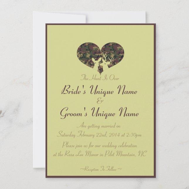 Deer Heart Camo Wedding Invitation (Front)