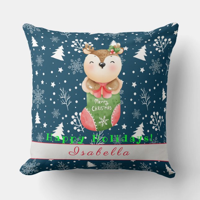 Deer Holidays Customise Text and Name 20"X20" Cushion (Front)