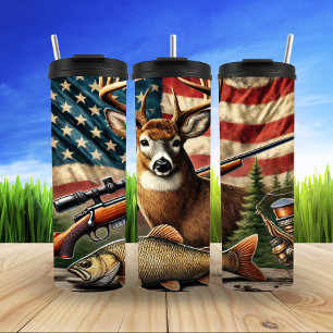 Deer Hunt in Patriotic Wilderness Thermal Tumbler