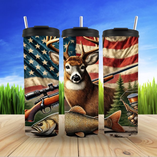 Deer Hunt in Patriotic Wilderness Thermal Tumbler (Creator Uploaded)