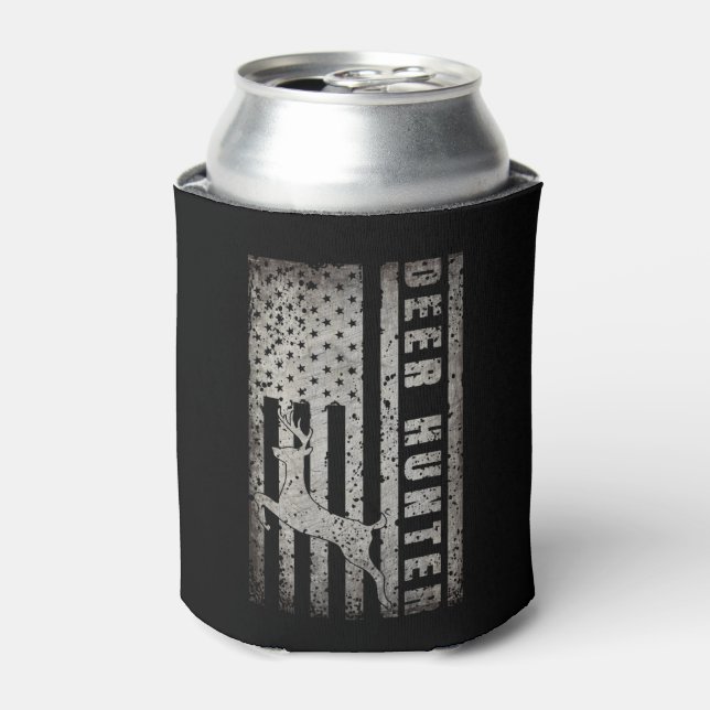 DEER HUNTER AMERICAN FLAG DISTRESSED CAN COOLER (Can Front)