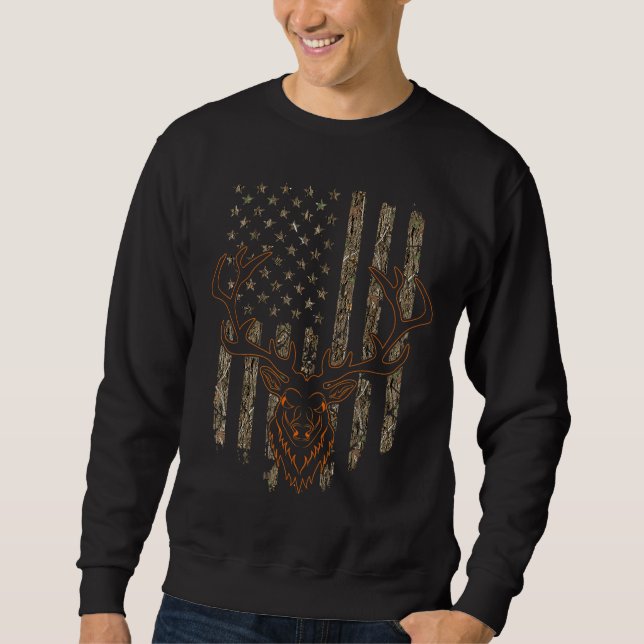 Deer Hunter American Flag Tree Camouflage Deer Hun Sweatshirt (Front)
