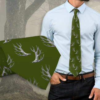 Deer Hunter Antlers Pattern Forest Green Tie
