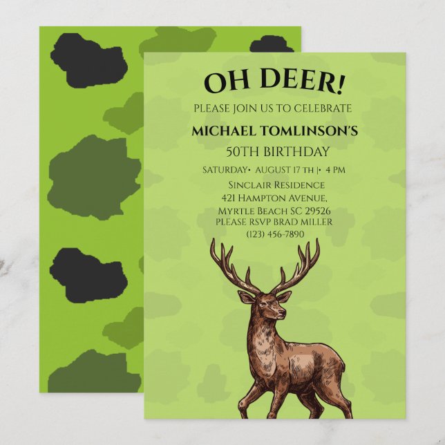 Deer Hunter Camouflage Birthday Invitation (Front/Back)