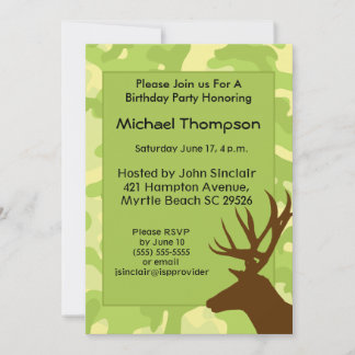 Deer Hunter Camouflage Birthday Invitation