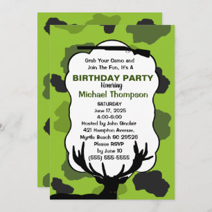 Deer Hunter Camouflage Birthday Party Invitation