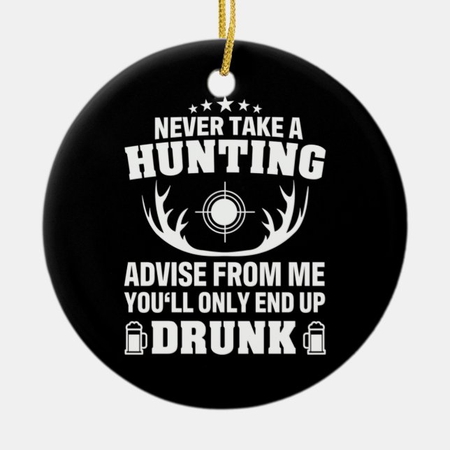 Deer Hunter Drinking Ceramic Tree Decoration (Front)