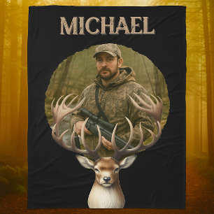 Deer Hunter Personalized Photo Camouflage Name Fleece Blanket