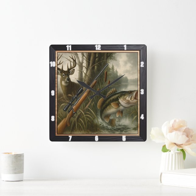 Deer Hunter Wildlife Forest Square Wall Clock (Home)