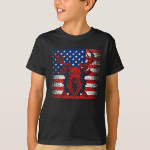 Deer Hunters Deer Skull on American Flag USA T-Shirt