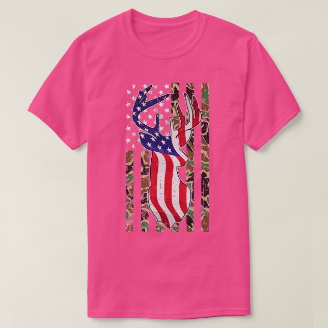 Deer Hunting 4th Of July American Flag Camo Patrio T-Shirt (Design Front)