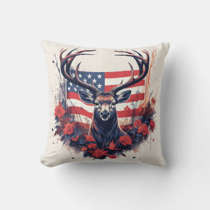 Deer Hunting American Flag USA Proud Hunter Cushion