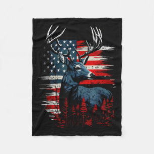 Deer Hunting American Flag Whitetail Buck Antlers  Fleece Blanket