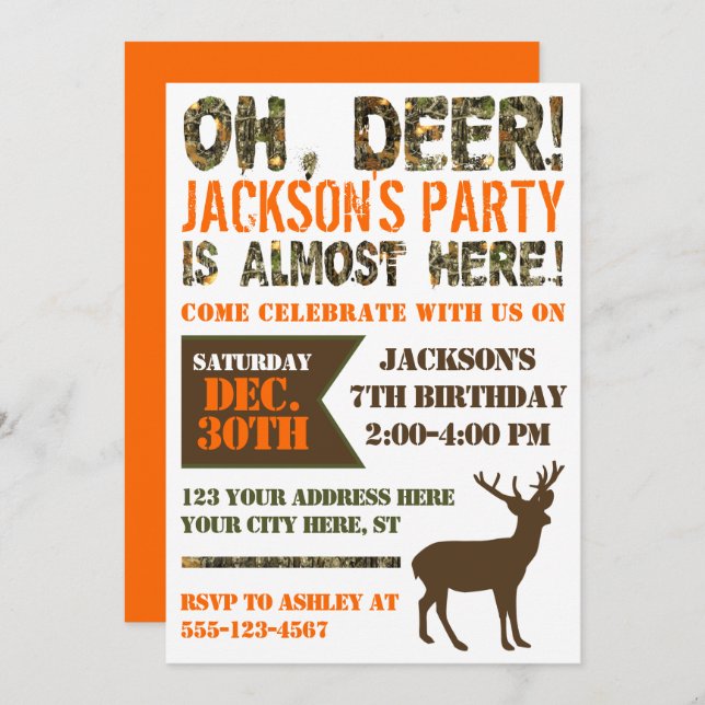 Deer Hunting Birthday Invitation | Camo Party (Front/Back)