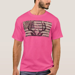 Deer Hunting Camo American Flag Buck Antlers Hunte T-Shirt