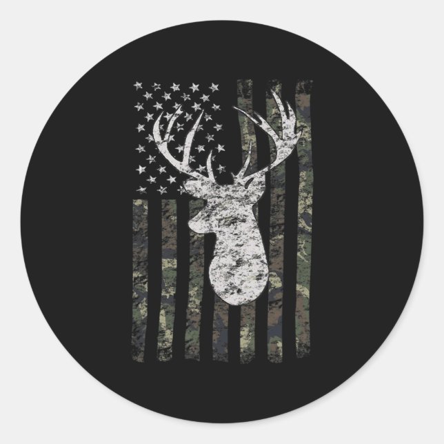 Deer Hunting Camo American Flag  Classic Round Sticker (Front)