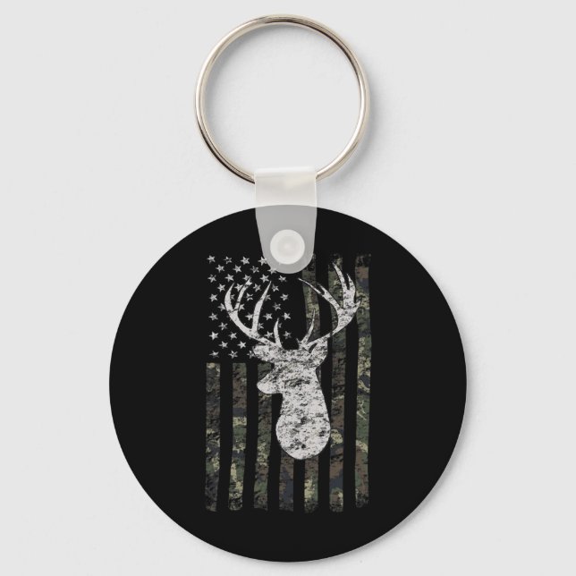 Deer Hunting Camo American Flag  Key Ring (Front)