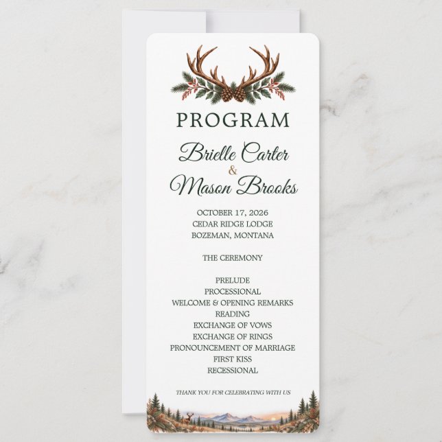 Deer Hunting Camo Mountain Wedding Program Save The Date (Front)