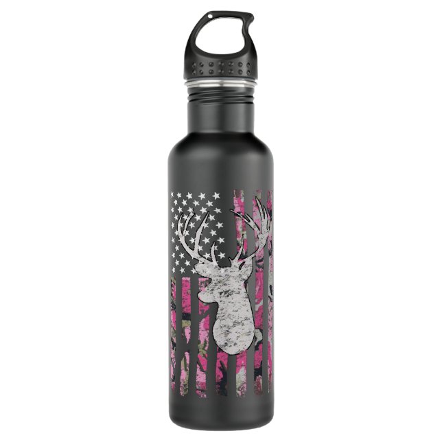 Deer Hunting Camo Pink Camouflage American Flag Bu 710 Ml Water Bottle (Front)