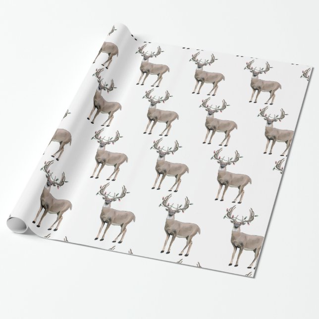 Deer Hunting Christmas Antlers Wrapping Paper (Unrolled)