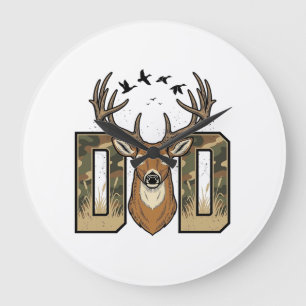 Deer Hunting Dad Camo Buck Vector Shirt Design_1 Large Clock