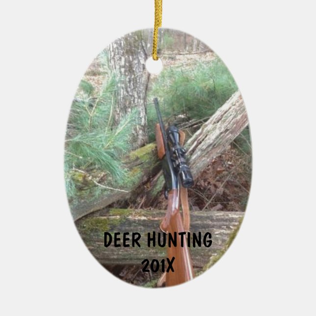 Deer Hunting Firearms Ceramic Tree Decoration (Front)