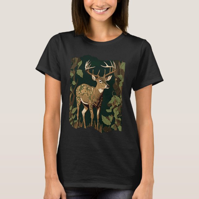 Deer Hunting Green Brown Camo Camouflage Artwork   T-Shirt (Front)
