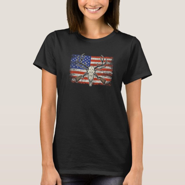 Deer Hunting  Hunter American Flag Vintage T-Shirt (Front)