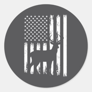 Deer Hunting Hunter Camo Usa American Flag Patriot Classic Round Sticker