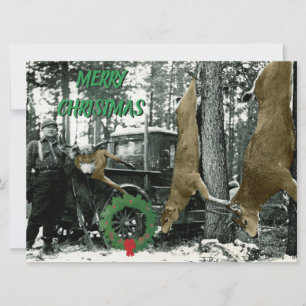 DEER HUNTING HUNTER VINTAGE PHOTOGRAPH COLORSPLASH HOLIDAY CARD